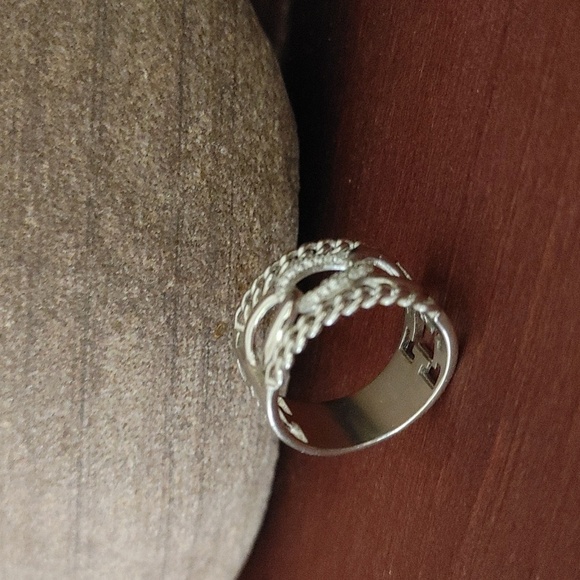 Sterling Ring Links Style w Small Diamonds Size 9.5 - Picture 8 of 12